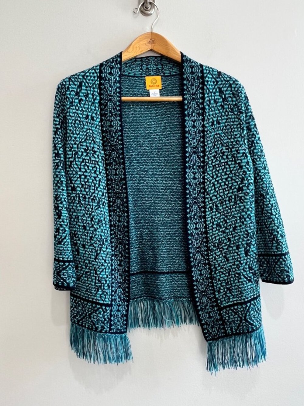 Ruby Rd Cardigan Sweater Womens S Teal Fringe Western